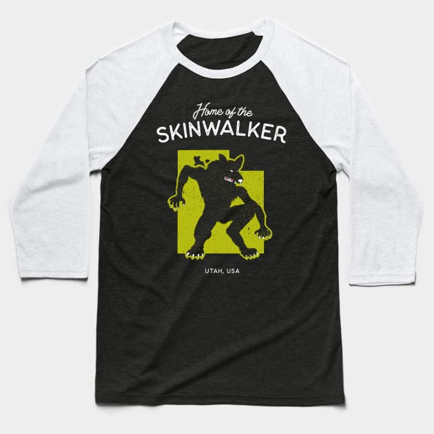 Home of the Skinwalker - Utah, USA Legend Baseball T-Shirt by Strangeology
